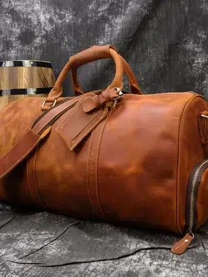 Men's 18-Inch Vintage Crazy Horse Leather Travel Duffel – Genuine Cowhide Boston Business Weekend Bag