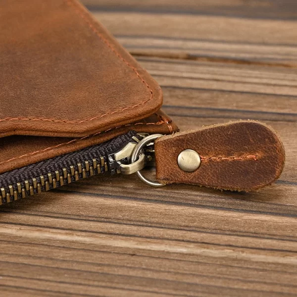 Men's and Women's Genuine Leather Wallet – Slim Long Purse with Single Zipper, Card, Coins, and Cash Holder Clutch