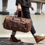 Leather Haven Men's Genuine Crazy Horse Leather Travel Bag with Shoe Pocket – Spacious Luggage Handbag for Business Trips