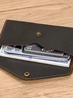 Leather Haven Stylish Genuine Leather Hasp Wallet for Men and Women – Versatile Money, Card, and ID Holder Clutch, Real Cow Leather Phone Pouch