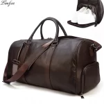 Extra-Large Genuine Leather Travel Duffel Bag for Men & Women - Soft Black Cowhide Weekend Luggage & Shoulder Bag