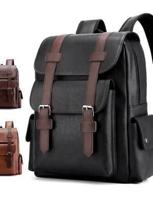 2023 Men’s PU Leather Backpack | Large Laptop Bag for Teens | Stylish Black Schoolbag & Mochilas for Boys | Brown Sac À Dos