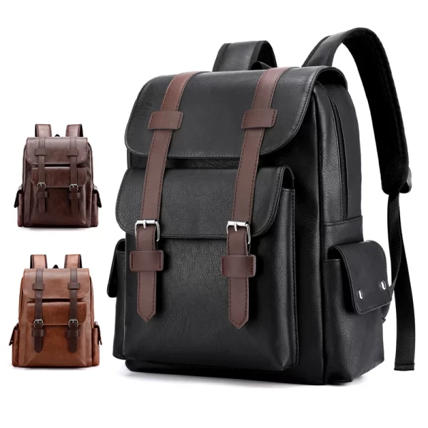 2023 Men’s PU Leather Backpack | Large Laptop Bag for Teens | Stylish Black Schoolbag & Mochilas for Boys | Brown Sac À Dos