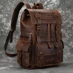 2025 New Arrivals Genuine Leather Backpack for Men - 17-Inch Laptop Travel Daypack - Large Capacity Shoulder Bag