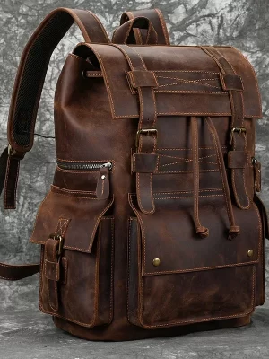 2025 New Arrivals Genuine Leather Backpack for Men - 17-Inch Laptop Travel Daypack - Large Capacity Shoulder Bag