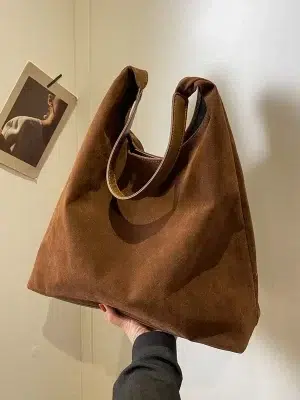 Leather Haven Women’s Vintage Suede Shoulder Bag | Large Capacity Casual Commuter Tote in Solid Colors