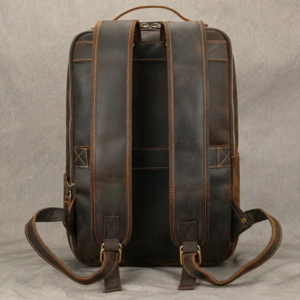 Vintage Leather Travel Backpack for Men | Handmade Crazy Horse Leather Double Zipper Bagpack | Stylish & Durable Travel Bag