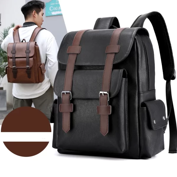 2023 Men’s PU Leather Backpack | Large Laptop Bag for Teens | Stylish Black Schoolbag & Mochilas for Boys | Brown Sac À Dos