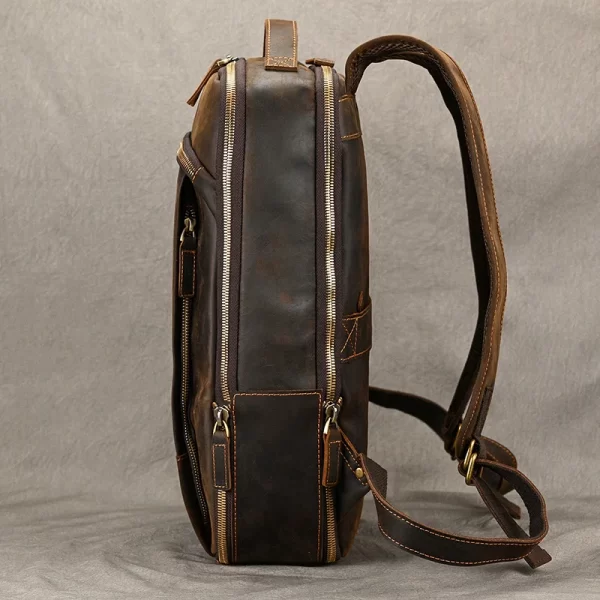 Vintage Leather Travel Backpack for Men | Handmade Crazy Horse Leather Double Zipper Bagpack | Stylish & Durable Travel Bag