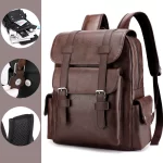 2023 Men’s PU Leather Backpack | Large Laptop Bag for Teens | Stylish Black Schoolbag & Mochilas for Boys | Brown Sac À Dos