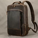 Vintage Leather Travel Backpack for Men | Handmade Crazy Horse Leather Double Zipper Bagpack | Stylish & Durable Travel Bag