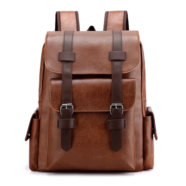 2023 Men’s PU Leather Backpack | Large Laptop Bag for Teens | Stylish Black Schoolbag & Mochilas for Boys | Brown Sac À Dos