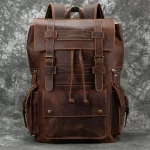 2025 New Arrivals Genuine Leather Backpack for Men - 17-Inch Laptop Travel Daypack - Large Capacity Shoulder Bag